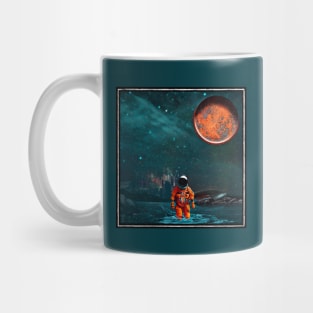 Astronaut Crash Landing on Alien Planet with Orange Moon Mug